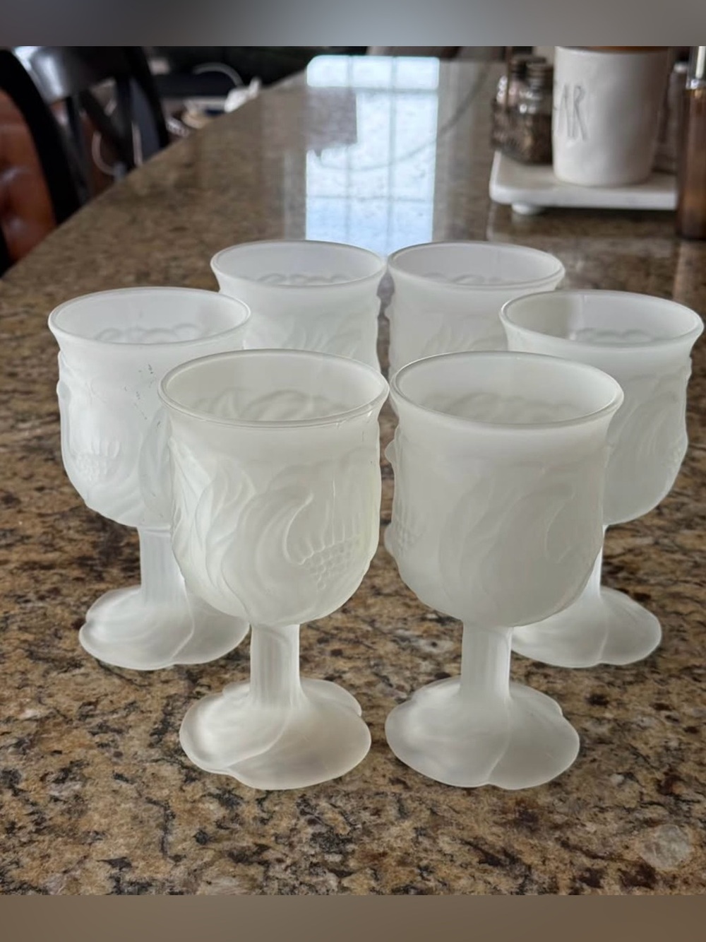 Frosted White Milk Glass Goblet Set - Home Dining Avon